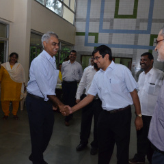 Prof Anwesh Muzumdar and Prof.K. Subramaniam welcome Prof. Sandip Trivedi to HBCSE