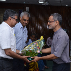 Prof. K. Subramaniam, Centre Director, HBCSE, welcomes Dr. Basu