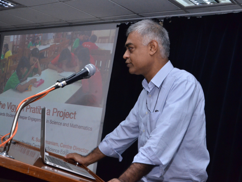 Prof. Sandip Trivedi, Director, TIFR talks to the students and teachers at the launch