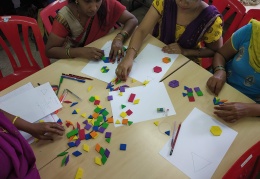 Teachers making hexagons using Rangometry kit